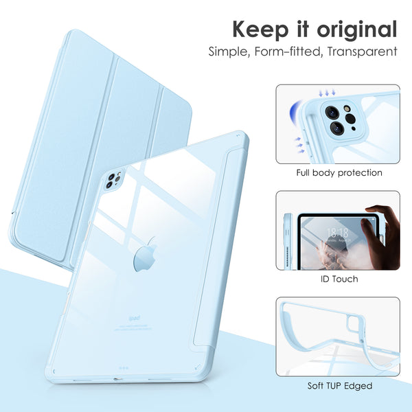 DTTOCASE iPad Pro 12.9 Case 6th / 5th / 4th / 3rd Generation 2022/2021 / 2020/2018,12.9 inch Clear Back Cover[Built-in Pencil Holder,Auto Sleep/Wake,Camera Protection] for iPad Pro-Blue Purple