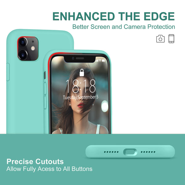 DTTO Compatible with iPhone 11 Case, [Romance Series] Full Covered Silicone Cover [Enhanced Camera and Screen Protection] with Honeycomb Grid Pattern Cushion for iPhone 11 6.1” 2019, Mint Green