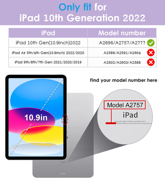 DTTO iPad 10th Generation Case 10.9 Inch 2022, Slim Tri-fold Stand Soft TPU Back with Pencil Holder for iPad 10 Case - Support Touch ID, Auto Sleep/Wake, and Honeycomb Grid Cushion, Black