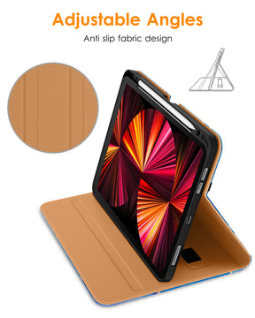 DTTO Case for iPad Pro 11 Inch 4th/3rd/2nd/1st Generation 2022/2021/2020/2018,Premium PU Leather Folio Stand Cover with Hand Strap,Fit iPad Air 4/5 - Auto Wake/Sleep,Multiple Viewing Angles, Brown