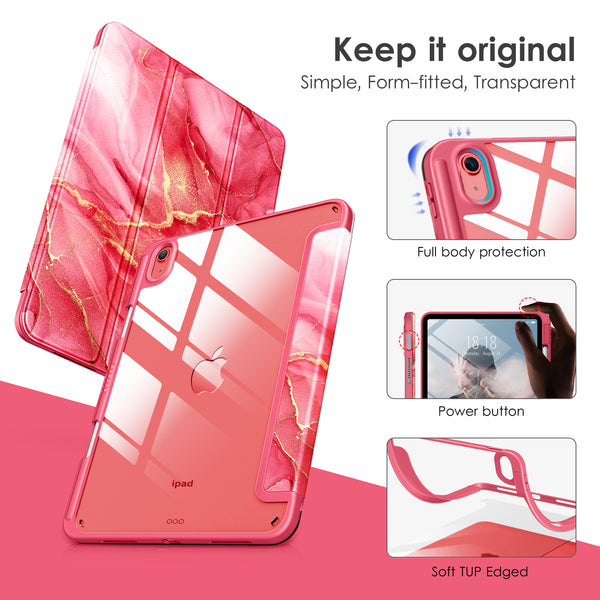 DTTOCASE iPad 10th Generation Case 2022, iPad 10.9 Inch Case with Clear Transparent Back and TPU Shockproof Frame Cover [Built-in Pencil Holder, Support Auto Sleep/Wake] -Black