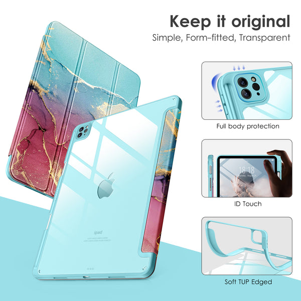 DTTOCASE for iPad Air Case 5th / 4th Generation 10.9 Inch (2022/2020),iPad Pro 11 Inch Case with Transparent Shockproof Back Cover[Built-in Pencil Holder,Auto Sleep/Wake,Camera Protection]-Blue Purple