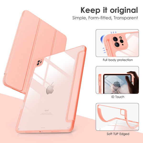 DTTOCASE iPad Pro 12.9 Case 6th / 5th / 4th / 3rd Generation 2022/2021 / 2020/2018,12.9 inch Clear Back Cover[Built-in Pencil Holder,Auto Sleep/Wake,Camera Protection] for iPad Pro-Blue Purple