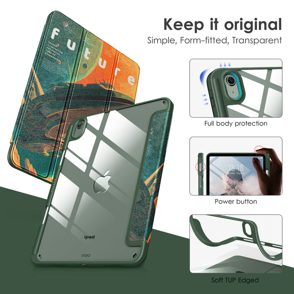 DTTOCASE iPad 10th Generation Case 2022, iPad 10.9 Inch Case with Clear Transparent Back and TPU Shockproof Frame Cover [Built-in Pencil Holder, Support Auto Sleep/Wake] -Black