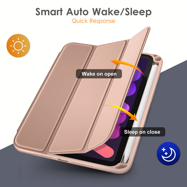 DTTO for iPad Mini 6 Case 2021 with Pencil Holder, Slim Smart Smooth Trifold Stand Front Cover [Auto Sleep/Wake] with Hard PC Clear Back Cover for Apple iPad Mini 6th Generation 8.3 Inch, Marble Green