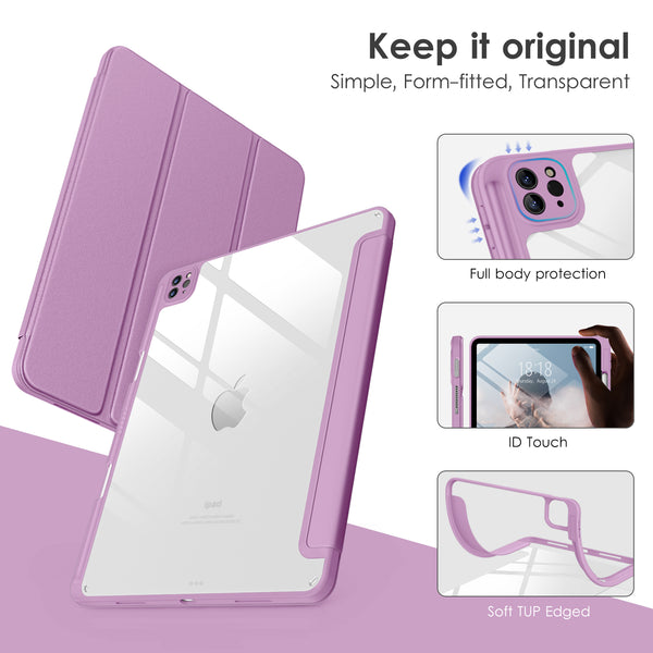 DTTOCASE for iPad Air Case 5th / 4th Generation 10.9 Inch (2022/2020),iPad Pro 11 Inch Case with Transparent Shockproof Back Cover[Built-in Pencil Holder,Auto Sleep/Wake,Camera Protection]-Blue Purple