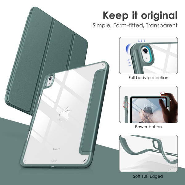 DTTOCASE iPad 10th Generation Case 2022, iPad 10.9 Inch Case with Clear Transparent Back and TPU Shockproof Frame Cover [Built-in Pencil Holder, Support Auto Sleep/Wake] -Watermelon