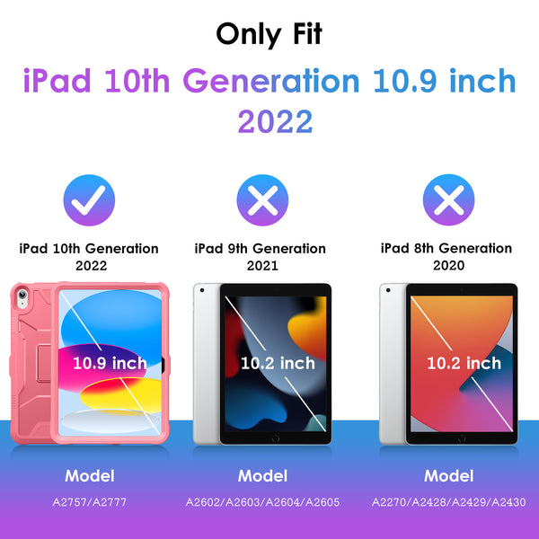 DTTO Case for iPad 10th Generation 10.9 Inch 2022 Release, iPad Case with Kickstand and Built-in Screen Protector, Durable Shockproof Full Body Protective Cover for Apple iPad 10.9 Inch - Black