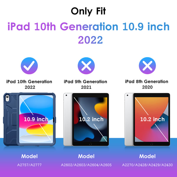 DTTO Case for iPad 10th Generation 10.9 Inch 2022 Release, iPad Case with Kickstand and Built-in Screen Protector, Durable Shockproof Full Body Protective Cover for Apple iPad 10.9 Inch - Black