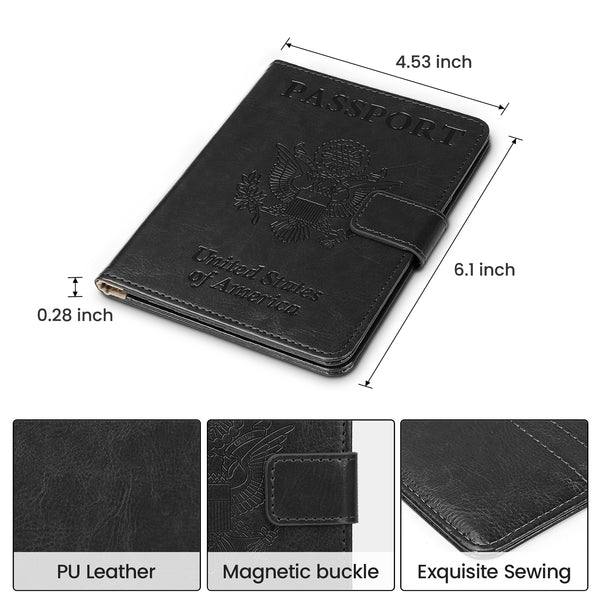 DTTO Passport Holder Cover Wallet, Premium PU Leather RFID Blocking Travel Wallet Case with Vaccine Card Slot for Women Men, Brown Black