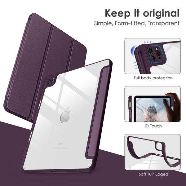 DTTOCASE for iPad Air Case 5th / 4th Generation 10.9 Inch (2022/2020),iPad Pro 11 Inch Case with Transparent Shockproof Back Cover[Built-in Pencil Holder,Auto Sleep/Wake,Camera Protection]-Blue Purple