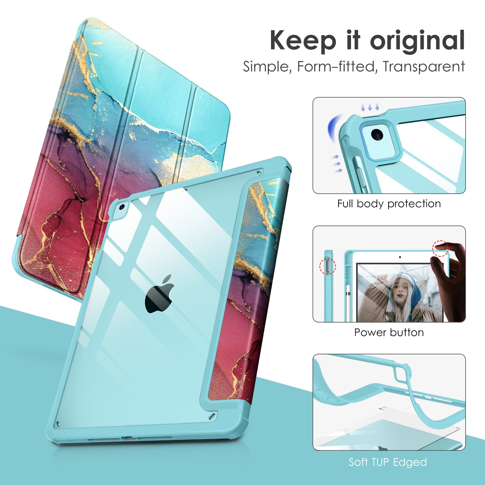 DTTOCASE for iPad 6th / 5th Generation 9.7 inch Case (2018/2017), iPad Air 2 & 1 (2014/2013) Case, Clear Back, Smart Cover [Built-in Pencil Holder, Auto Sleep/Wake] - Rose Gold