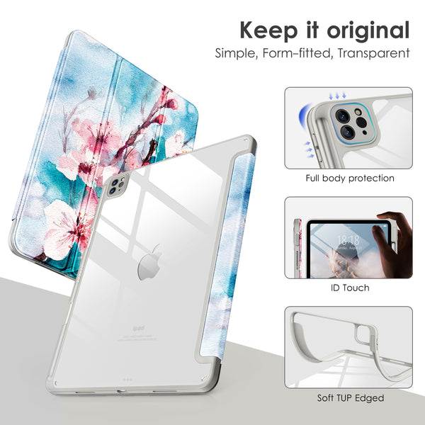 DTTOCASE for iPad Air Case 5th / 4th Generation 10.9 Inch (2022/2020),iPad Pro 11 Inch Case with Transparent Shockproof Back Cover[Built-in Pencil Holder,Auto Sleep/Wake,Camera Protection]-Blue Purple