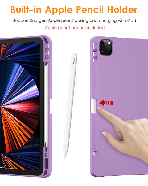 DTTO iPad Pro 12.9 case 2021 [Full Body Protection+Apple 2nd Pencil Charging+ Auto Sleep/Wake] Soft TPU Smart Back Cover Case, Ice Blue