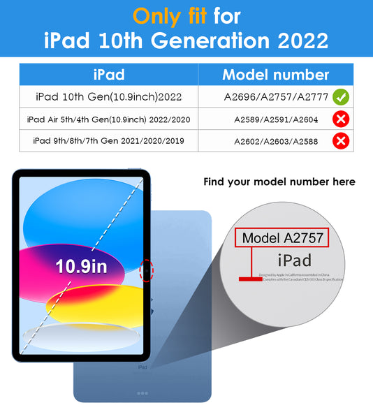 DTTO iPad 10th Generation Case 10.9 Inch 2022, Slim Tri-fold Stand Soft TPU Back with Pencil Holder for iPad 10 Case - Support Touch ID, Auto Sleep/Wake, and Honeycomb Grid Cushion, Black