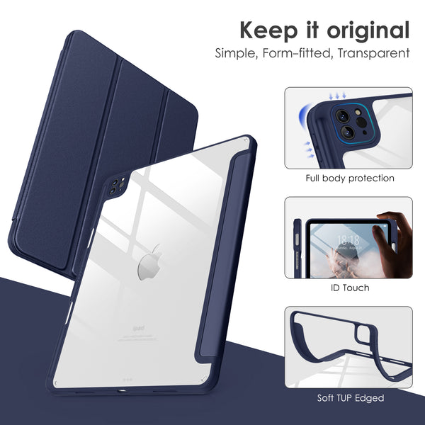 DTTOCASE for iPad Air Case 5th / 4th Generation 10.9 Inch (2022/2020),iPad Pro 11 Inch Case with Transparent Shockproof Back Cover[Built-in Pencil Holder,Auto Sleep/Wake,Camera Protection]-Blue Purple