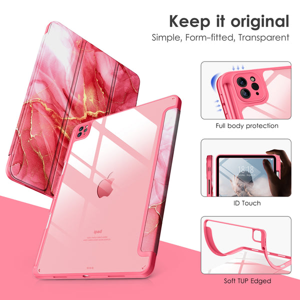 DTTOCASE iPad Pro 12.9 Case 6th / 5th / 4th / 3rd Generation 2022/2021 / 2020/2018,12.9 inch Clear Back Cover[Built-in Pencil Holder,Auto Sleep/Wake,Camera Protection] for iPad Pro-Blue Purple