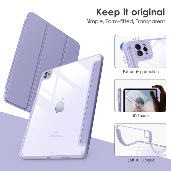 DTTOCASE iPad Pro 12.9 Case 6th / 5th / 4th / 3rd Generation 2022/2021 / 2020/2018,12.9 inch Clear Back Cover[Built-in Pencil Holder,Auto Sleep/Wake,Camera Protection] for iPad Pro-Blue Purple