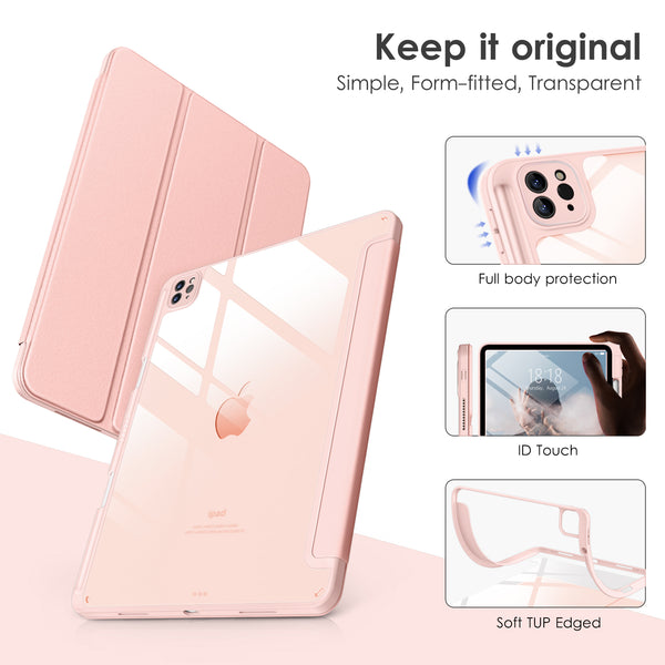 DTTOCASE iPad Pro 12.9 Case 6th / 5th / 4th / 3rd Generation 2022/2021 / 2020/2018,12.9 inch Clear Back Cover[Built-in Pencil Holder,Auto Sleep/Wake,Camera Protection] for iPad Pro-Blue Purple