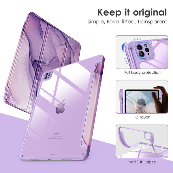 DTTOCASE for iPad Air Case 5th / 4th Generation 10.9 Inch (2022/2020),iPad Pro 11 Inch Case with Transparent Shockproof Back Cover[Built-in Pencil Holder,Auto Sleep/Wake,Camera Protection]-Blue Purple