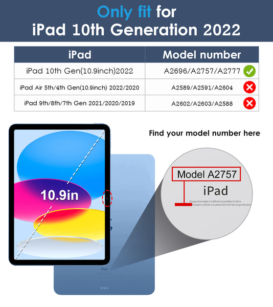 DTTO iPad 10th Generation Case 10.9 Inch 2022, Slim Tri-fold Stand Soft TPU Back with Pencil Holder for iPad 10 Case - Support Touch ID, Auto Sleep/Wake, and Honeycomb Grid Cushion, Black