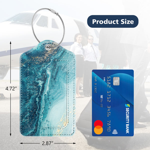 2 Pcs Luggage Tags for Suitcases, DTTO PU Leather Travel Name ID Labels with Privacy Flap, Stainless Steel Loop for Women/Men/Kids/Girls, Marble Pink