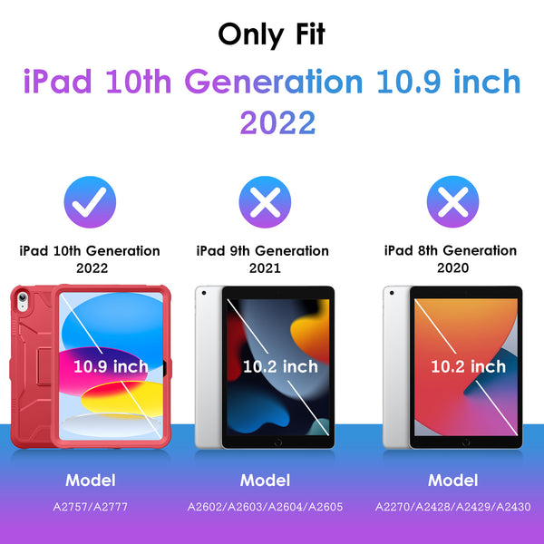 DTTO Case for iPad 10th Generation 10.9 Inch 2022 Release, iPad Case with Kickstand and Built-in Screen Protector, Durable Shockproof Full Body Protective Cover for Apple iPad 10.9 Inch - Black