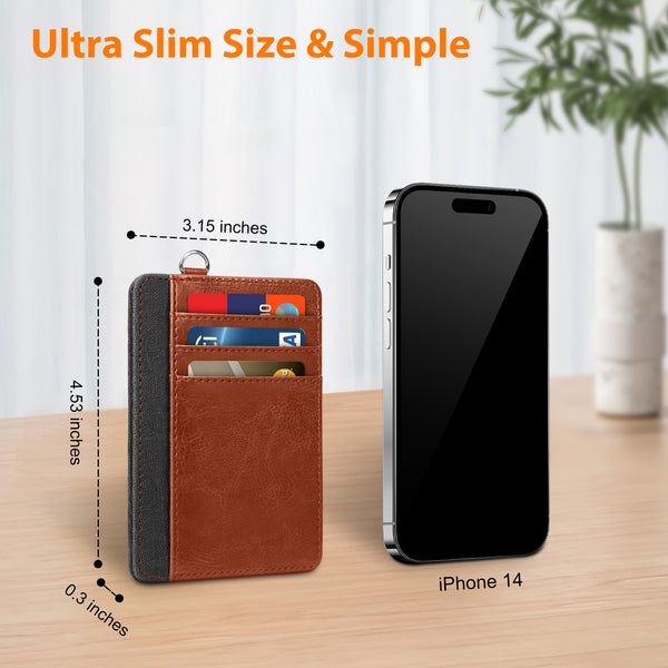 DTTO Slim Wallet for Men/Women, Small Minimalist Travel Front Pocket RFID Blocking Credit Card Holder Case with ID Window and D-ring, Marble Pink