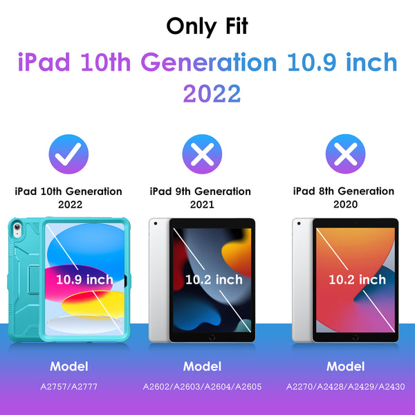 DTTO Case for iPad 10th Generation 10.9 Inch 2022 Release, iPad Case with Kickstand and Built-in Screen Protector, Durable Shockproof Full Body Protective Cover for Apple iPad 10.9 Inch - Black