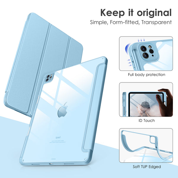 DTTOCASE iPad Pro 12.9 Case 6th / 5th / 4th / 3rd Generation 2022/2021 / 2020/2018,12.9 inch Clear Back Cover[Built-in Pencil Holder,Auto Sleep/Wake,Camera Protection] for iPad Pro-Blue Purple