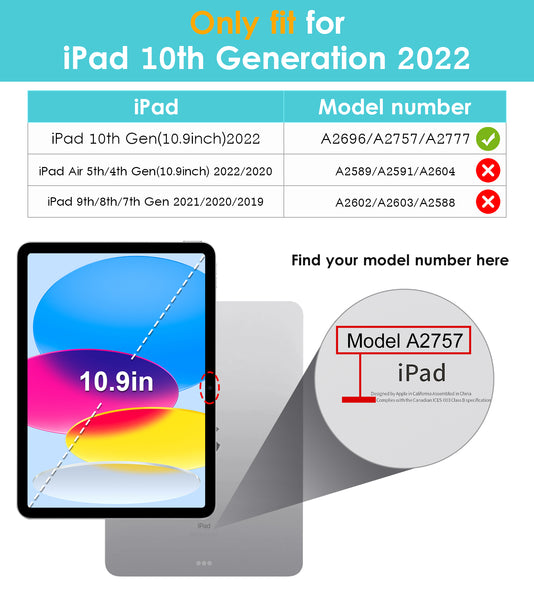 DTTO iPad 10th Generation Case 10.9 Inch 2022, Slim Tri-fold Stand Soft TPU Back with Pencil Holder for iPad 10 Case - Support Touch ID, Auto Sleep/Wake, and Honeycomb Grid Cushion, Black