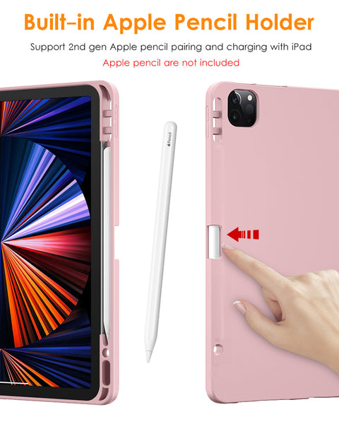 DTTO iPad Pro 12.9 case 2021 [Full Body Protection+Apple 2nd Pencil Charging+ Auto Sleep/Wake] Soft TPU Smart Back Cover Case, Ice Blue