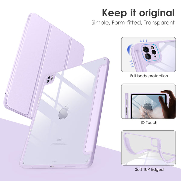 DTTOCASE for iPad Air Case 5th / 4th Generation 10.9 Inch (2022/2020),iPad Pro 11 Inch Case with Transparent Shockproof Back Cover[Built-in Pencil Holder,Auto Sleep/Wake,Camera Protection]-Blue Purple