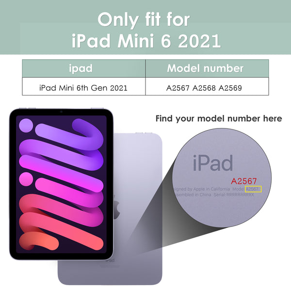 DTTO for iPad Mini 6 Case 2021, Premium Silk Pattern Slim Trifold Stand Cover[Support 2nd Gen Apple Pencil Charging] - Smart Auto Wake/Sleep Shell with Protective Hard Back(8.3 inch), Violets