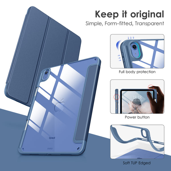 DTTOCASE iPad 10th Generation Case 2022, iPad 10.9 Inch Case with Clear Transparent Back and TPU Shockproof Frame Cover [Built-in Pencil Holder, Support Auto Sleep/Wake] -Black