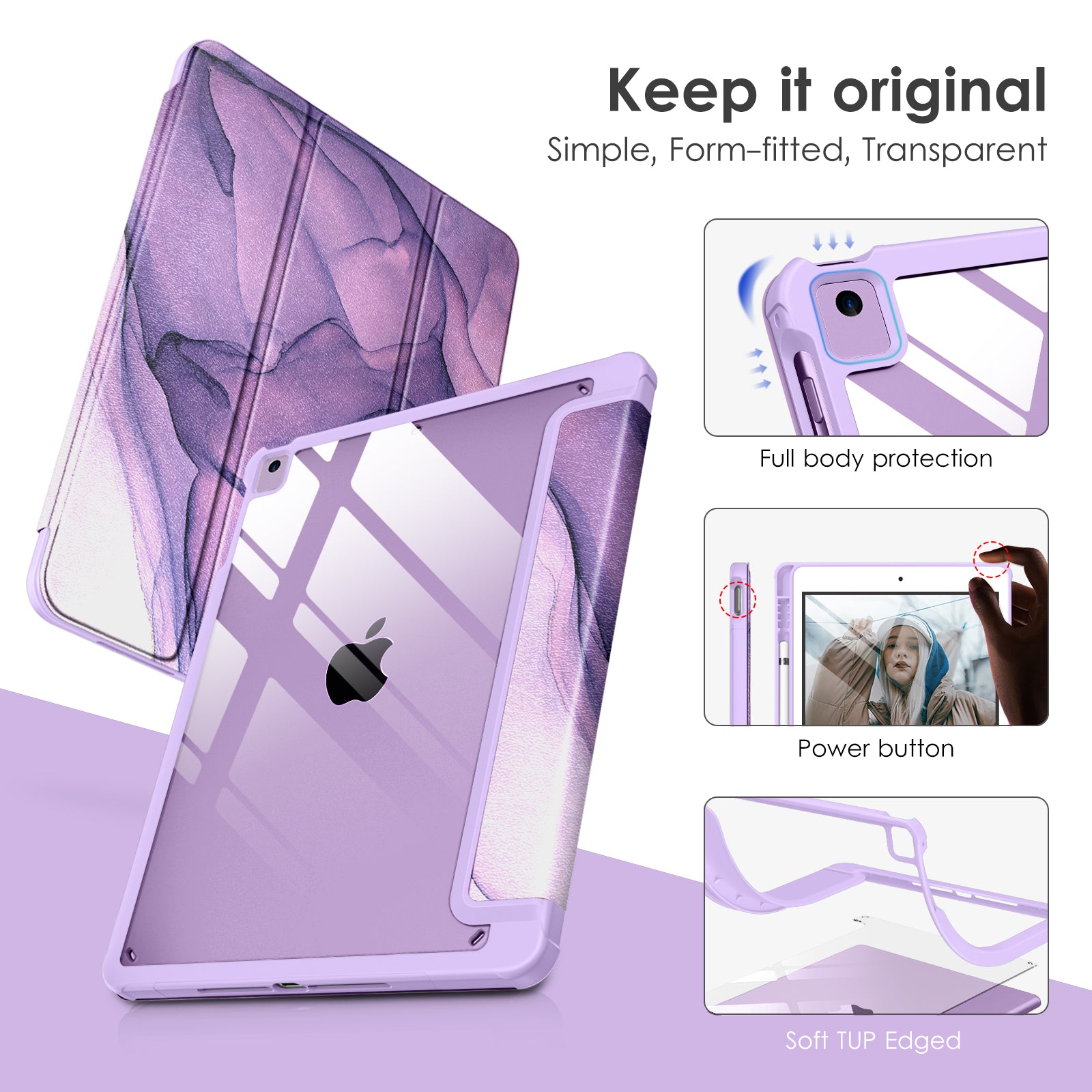 DTTOCASE for iPad 6th / 5th Generation 9.7 inch Case (2018/2017), iPad Air 2 & 1 (2014/2013) Case, Clear Back, Smart Cover [Built-in Pencil Holder, Auto Sleep/Wake] - Rose Gold