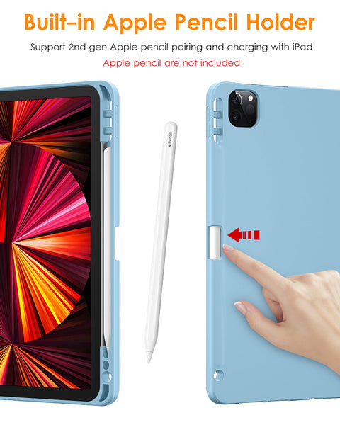 DTTO Case for iPad Pro 11 inch 4th/3rd/2nd/1st Generation 2022/2021/2020/2018, Slim Trifold Stand Soft TPU Back Cover with Built-in Pencil Holder,Also Fit iPad Air 5/4, [Auto Sleep/Wake],Navy Blue