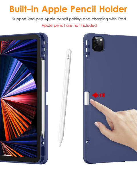 DTTO iPad Pro 12.9 case 2021 [Full Body Protection+Apple 2nd Pencil Charging+ Auto Sleep/Wake] Soft TPU Smart Back Cover Case, Ice Blue