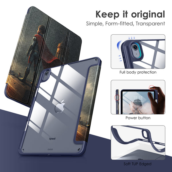 DTTOCASE iPad 10th Generation Case 2022, iPad 10.9 Inch Case with Clear Transparent Back and TPU Shockproof Frame Cover [Built-in Pencil Holder, Support Auto Sleep/Wake] -Black