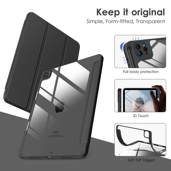 DTTOCASE iPad Pro 12.9 Case 6th / 5th / 4th / 3rd Generation 2022/2021 / 2020/2018,12.9 inch Clear Back Cover[Built-in Pencil Holder,Auto Sleep/Wake,Camera Protection] for iPad Pro-Blue Purple