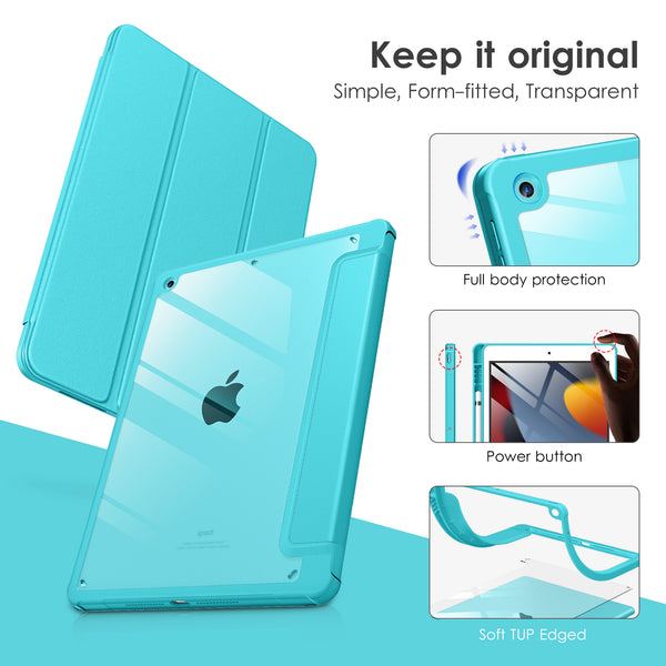 DTTOCASE Case for iPad 9th / 8th / 7th Generation 10.2 inch (2021/2020/2019 Released), Clear Back, TPU Shockproof Frame Cover[Built-in Pencil Holder,Support Auto Sleep/Wake] for ipad 10.2 - Black