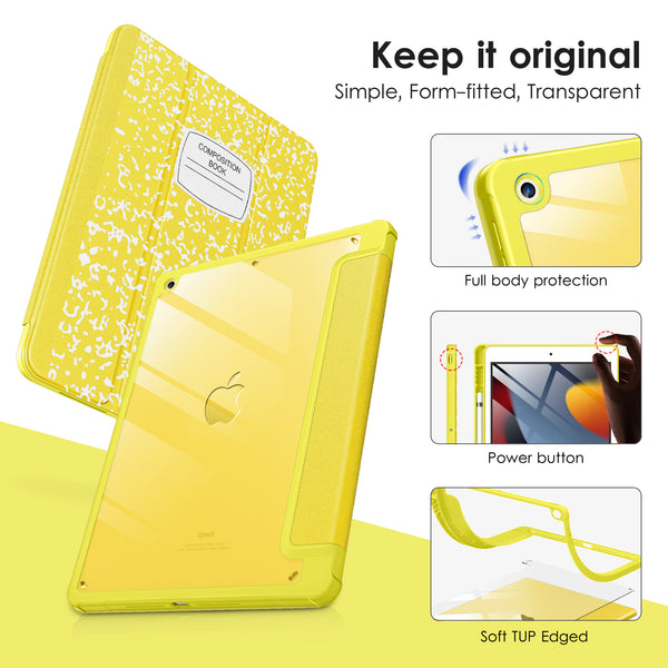 DTTOCASE Case for iPad 9th / 8th / 7th Generation 10.2 inch (2021/2020/2019 Released), Clear Back, TPU Shockproof Frame Cover[Built-in Pencil Holder,Support Auto Sleep/Wake] for ipad 10.2 - Black