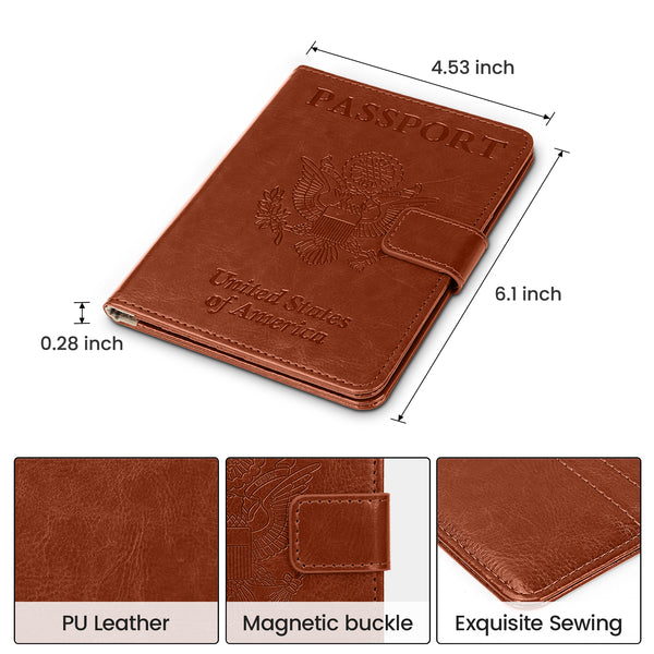 DTTO Passport Holder Cover Wallet, Premium PU Leather RFID Blocking Travel Wallet Case with Vaccine Card Slot for Women Men, Brown Black