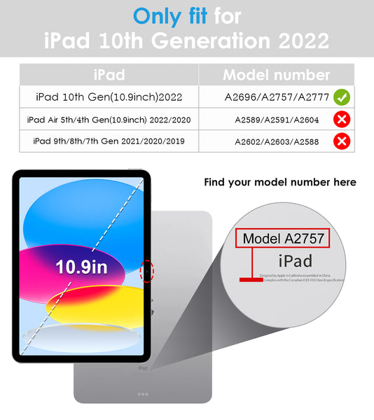 DTTO iPad 10th Generation Case 10.9 Inch 2022, Slim Tri-fold Stand Soft TPU Back with Pencil Holder for iPad 10 Case - Support Touch ID, Auto Sleep/Wake, and Honeycomb Grid Cushion, Black