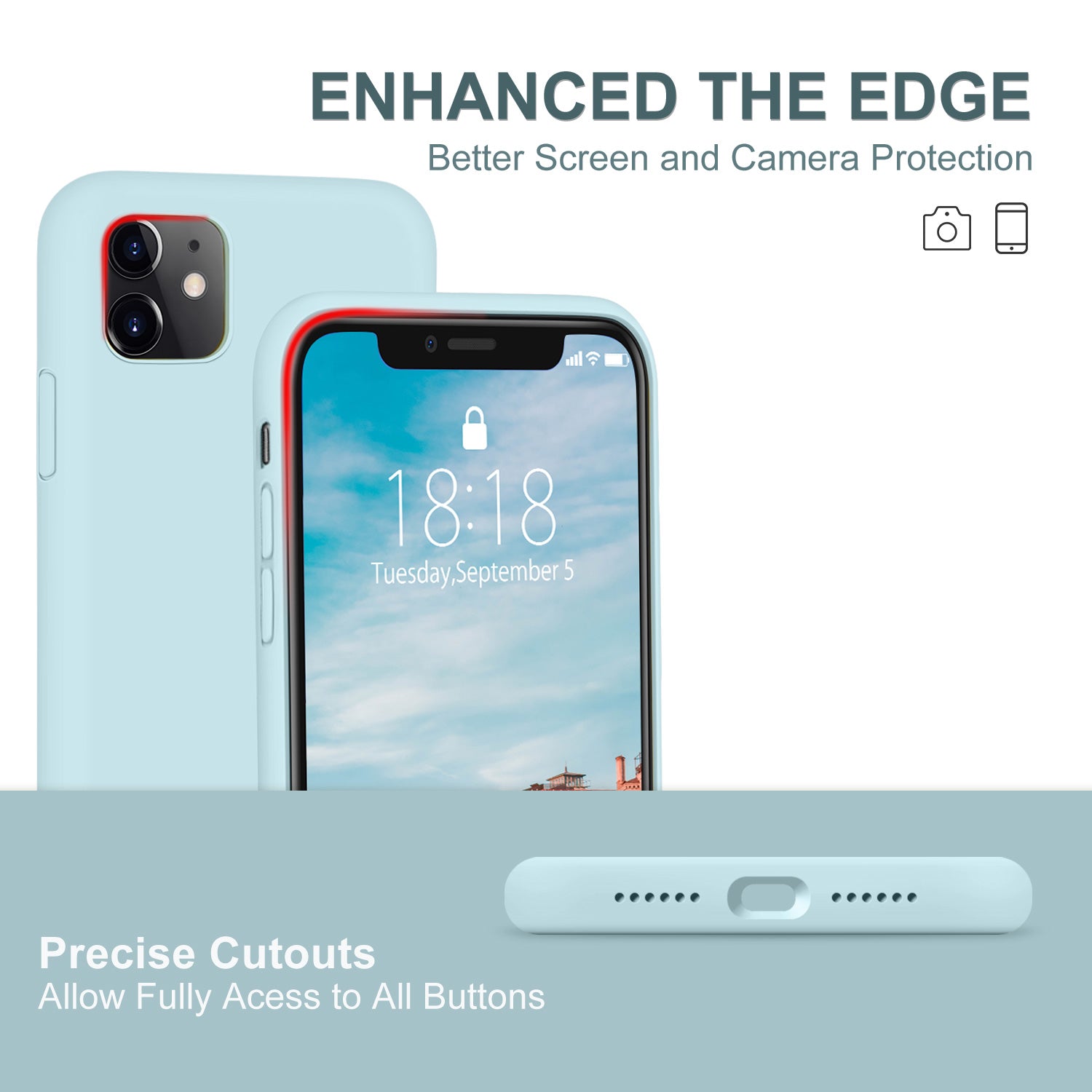 DTTO Compatible with iPhone 11 Case, [Romance Series] Full Covered Silicone Cover [Enhanced Camera and Screen Protection] with Honeycomb Grid Pattern Cushion for iPhone 11 6.1” 2019, Mint Green