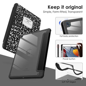 DTTOCASE Case for iPad 9th / 8th / 7th Generation 10.2 inch (2021/2020/2019 Released), Clear Back, TPU Shockproof Frame Cover[Built-in Pencil Holder,Support Auto Sleep/Wake] for ipad 10.2 - Black