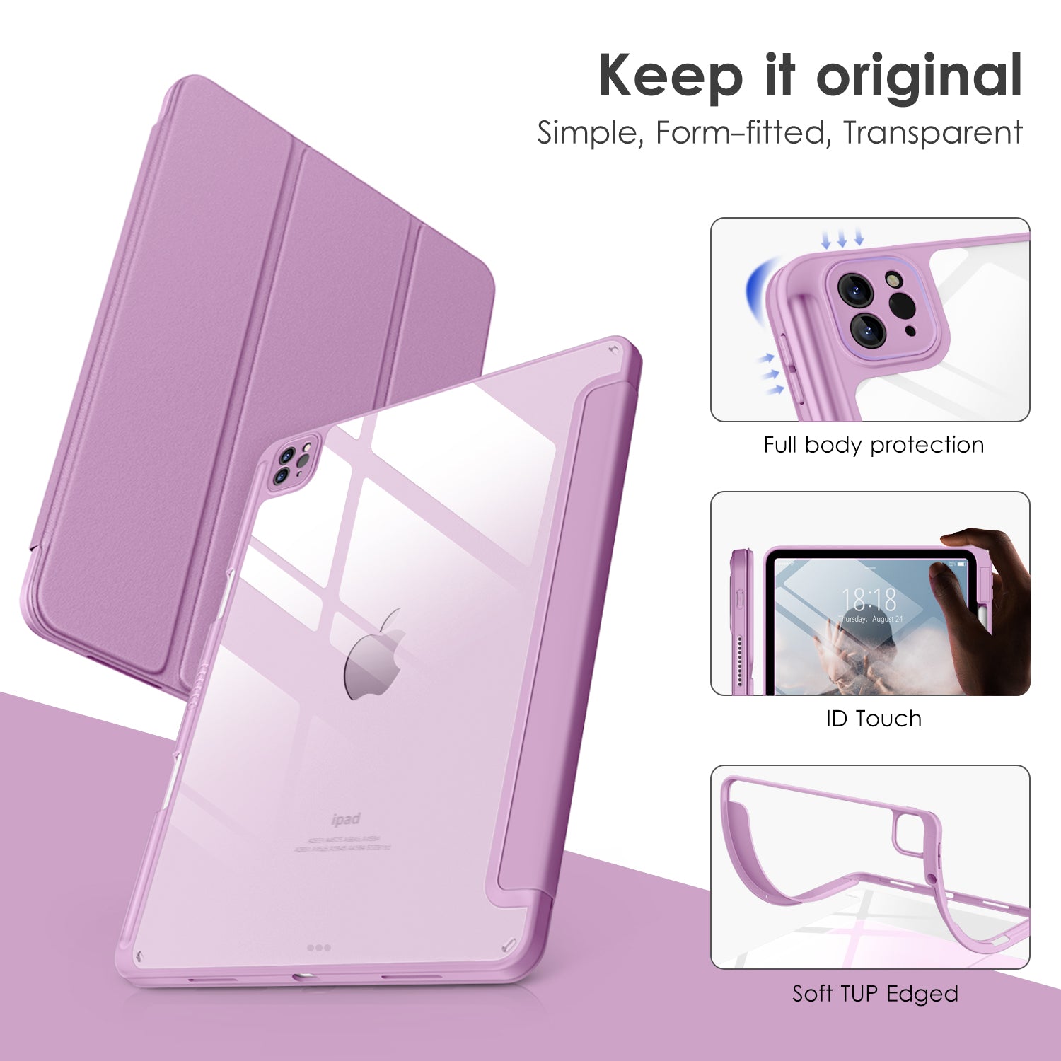 DTTOCASE iPad Pro 12.9 Case 6th / 5th / 4th / 3rd Generation 2022/2021 / 2020/2018,12.9 inch Clear Back Cover[Built-in Pencil Holder,Auto Sleep/Wake,Camera Protection] for iPad Pro-Blue Purple