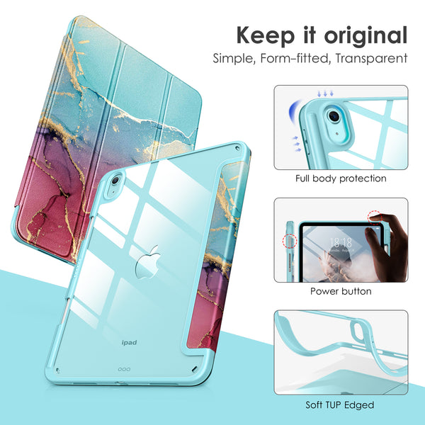 DTTOCASE iPad 10th Generation Case 2022, iPad 10.9 Inch Case with Clear Transparent Back and TPU Shockproof Frame Cover [Built-in Pencil Holder, Support Auto Sleep/Wake] -Black