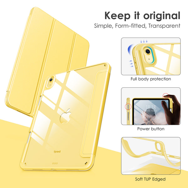 DTTOCASE iPad 10th Generation Case 2022, iPad 10.9 Inch Case with Clear Transparent Back and TPU Shockproof Frame Cover [Built-in Pencil Holder, Support Auto Sleep/Wake] -Black