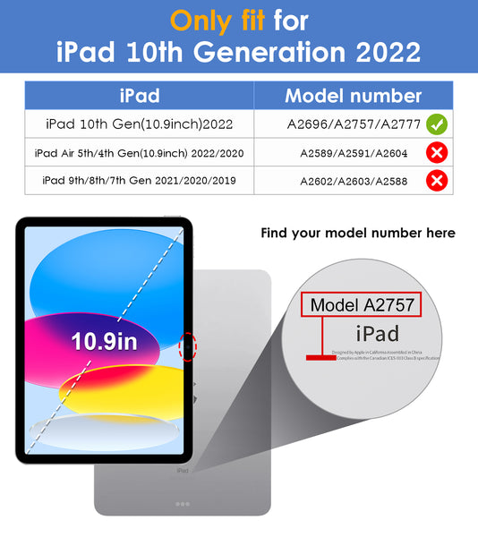 DTTO iPad 10th Generation Case 10.9 Inch 2022, Slim Tri-fold Stand Soft TPU Back with Pencil Holder for iPad 10 Case - Support Touch ID, Auto Sleep/Wake, and Honeycomb Grid Cushion, Black